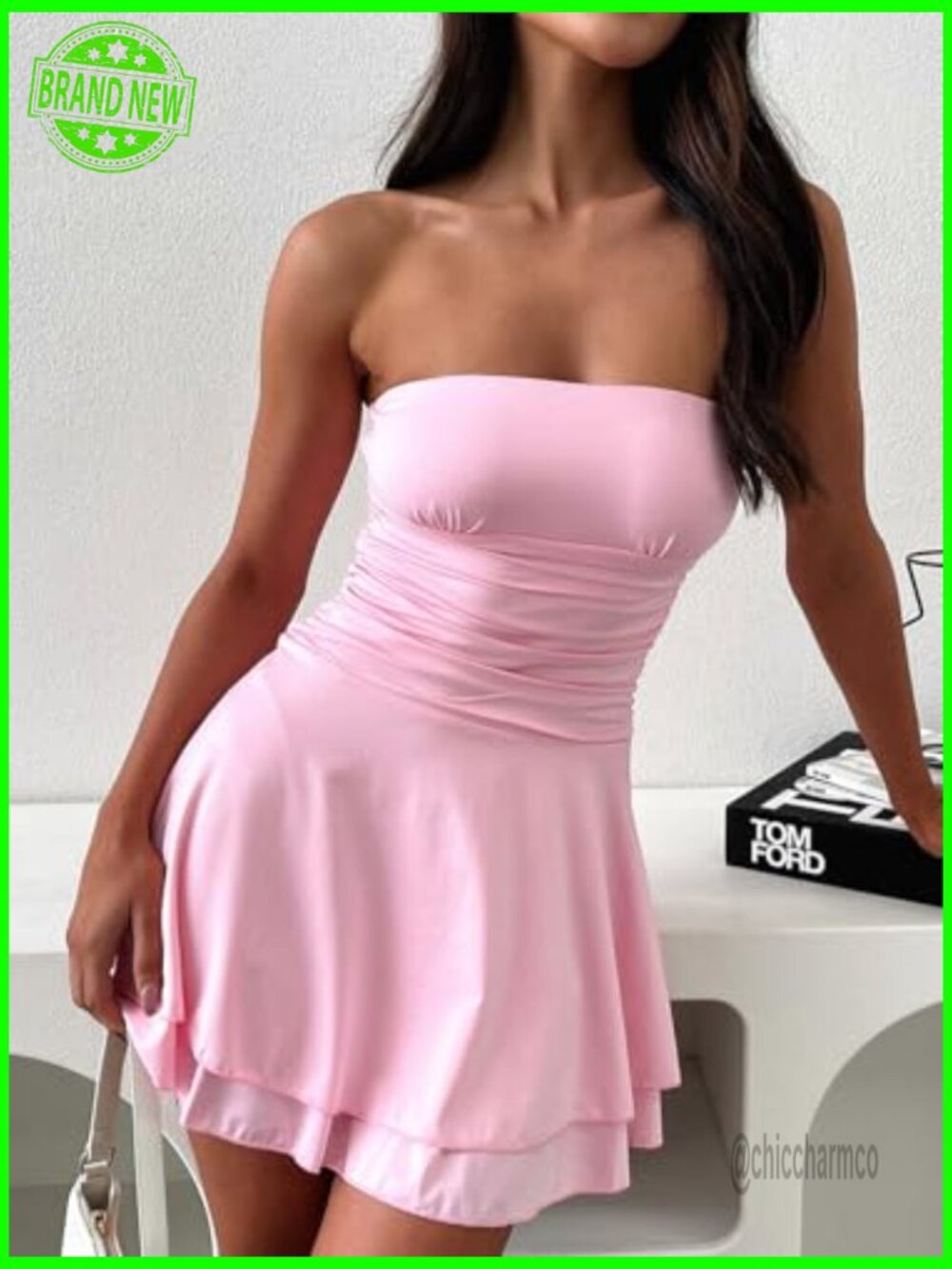Strapless Ruched Tube Mini Dress Sleeveless Party A-Line - Picture 4 of 6